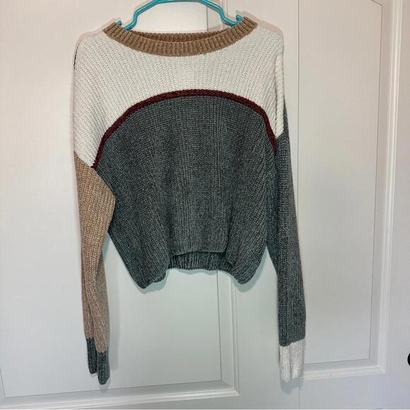 NWT Wynter Javana Cropped Sweater Dark Green Chenille Colorblock Size: Large - Picture 1 of 3